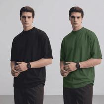 Kit 2 Camiseta Oversized Camisa Masculina Gola Alta Lisa Basic Streetwear Trap Hip Hop