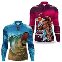 Kit 2 Camiseta Pesca Masculina Manga Longa Camisa Com Proteção UV50 Pescaria