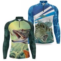 Kit 2 Camiseta Pesca Masculina Manga Longa Camisa Com Proteção UV50 Pescaria