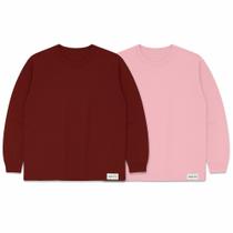 Kit 2 Camiseta Plus Size Manga Longa c/ Punho 100% Algodão