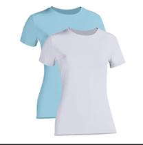 Kit 2 Camiseta Proteção Solar Feminina Manga Curta Uv50+ 1 Azul Bebê 1 Branca