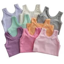 Kit 2 Camiseta Regata Bebê Infantil Malha Canelada Lisa