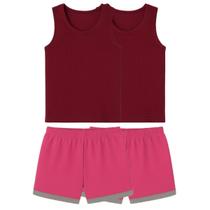 Kit 2 Camiseta Regata Bordo 2 Shorts Pink Infantil Menina