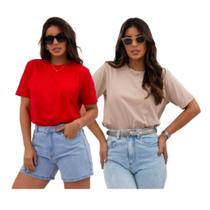 Kit 2 Camiseta T-Shirt Feminina Básica Blusa 100% Algodão Gola Redonda