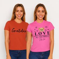 Kit 2 Camisetas Babylook T-shirts Feminina Algodão Premium