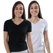 Kit 2 Camisetas Básica Feminina Tshirt Manga Curta Gola V Blusinha Lisa