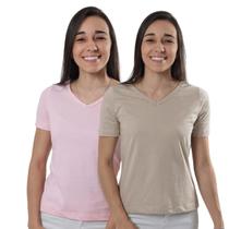 Kit 2 Camisetas Básica Feminina Tshirt Manga Curta Gola V Blusinha Lisa