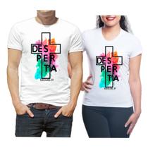 Kit 2 camisetas casal moda gospel cruz desperta Ezequiel