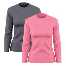 Kit 2 Camisetas Feminina Dry Fit Proteção Solar UV Manga Longa MacLu Blusa Camisa Academia Treino Esporte