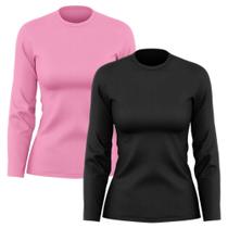 Kit 2 Camisetas Feminina Manga Longa Dry Básica Lisa Proteção Solar UV Térmica Blusa Academia Esporte Praia