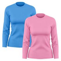 Kit 2 Camisetas Feminina Manga Longa Dry Básica Lisa Proteção Solar UV Térmica Blusa Academia Esporte Praia