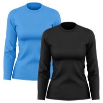 Kit 2 Camisetas Feminina Manga Longa Dry Fit Básica Lisa Proteção Solar UV Térmica Blusa Academia Esporte Praia 05