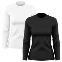 Kit 2 Camisetas Feminina Manga Longa Dry Fit Básica Lisa Proteção Solar UV Térmica Blusa Academia Esporte Praia 05