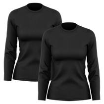 Kit 2 Camisetas Feminina Manga Longa Dry Fit Básica Lisa Proteção Solar UV Térmica Blusa Academia Esporte Praia 05