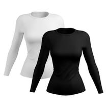 Kit 2 Camisetas Feminina Proteção Solar UV Camisa Térmica Manga Longa Praia Bike Treino Esporte Academia