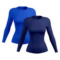 Kit 2 Camisetas Feminina Proteção Solar UV Camisa Térmica Manga Longa Praia Bike Treino Esporte Academia