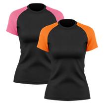 Kit 2 Camisetas Feminina Raglan Dry Fit Proteção Solar UV Básica Lisa Treino Academia Ciclismo