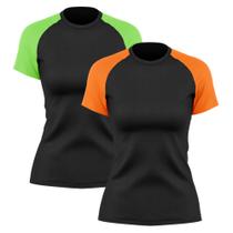 Kit 2 Camisetas Feminina Raglan Dry Fit Proteção Solar UV Básica Lisa Treino Academia Ciclismo