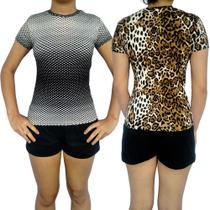 Kit 2 Camisetas Femininas Baby Look Gola Careca Estampas Sortidas Viscolycra Pp ao Plus Size