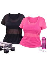 Kit 2 Camisetas Fitness Plus Size em Tule Academia, Treino e Dia a Dia Tamanho:G1Gênero:FemininoCor:Preto e Rosa Kit 2 Camisetas Fitness Plus Size em Tule Academia, Treino e Dia a Dia Tamanho:G1Gênero:FemininoCor:Preto e Rosa