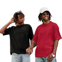 KIT 2 Camisetas Lisa PRETA E VINHO 100% Algodão Premium Streetwear Oversized Urban Style