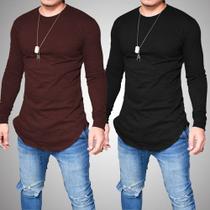 Kit 2 Camisetas Long Line Camisa Masculina Algodão