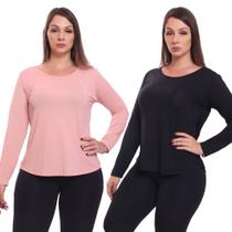 Kit 2 Camisetas Manga Longa Feminina Dry Fit Básica Lisa Blusa Academia Treino Esporte