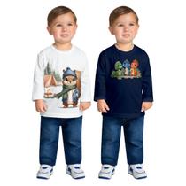 Kit 2 Camisetas Manga Longa Malha Infantil Menino Confortável Sofisticado Moderno Kyly 1ao3 Kit 2 Camisetas Manga Longa Malha Infantil Menino Confortável Sofisticado Moderno Kyly 1ao3