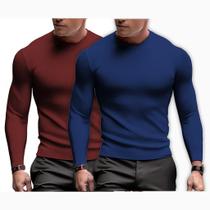 Kit 2 Camisetas Manga Longa Masculina Malha Canelada Slim