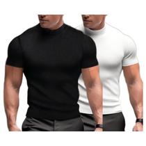 Kit 2 Camisetas Masculina Slim Canelada Gola Alta Manga Curta