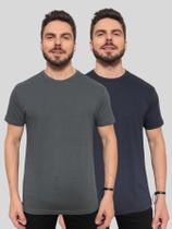 Kit 2 Camisetas Masculinas Básicas 100% Algodão ConfortávelLinhaPremium Azul Marinho e Cinza