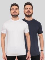 Kit 2 Camisetas Masculinas Básicas 100% Algodão ConfortávelLinhaPremium Branco e Azul Marinho