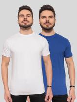 Kit 2 Camisetas Masculinas Básicas 100% Algodão ConfortávelLinhaPremium Branco e Azul Royal Kit 2 Camisetas Masculinas Básicas 100% Algodão ConfortávelLinhaPremium Branco e Azul Royal