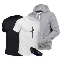 Kit 2 Camisetas Masculinas + Blusa Moletom Fé + Relógio à Prova D'água