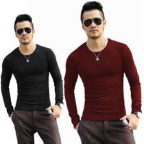 Kit 2 Camisetas Masculinas Slim Fit Justa Manga Longa