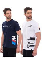 KIT 2 Camisetas Personalizada Carros Sport Gti Arrancada Veloz For Racer - Azul -Branco