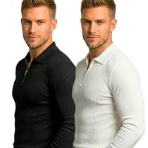 Kit 2 Camisetas Polo Masculina Canelada Manga Longa com Zíper