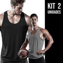 Kit 2 Camisetas REGATAS Masculinas ALGODÃO Slim Fit Academia Fitness Corrida 726 - Iron