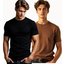 Kit 2 Camisetas Tshirt Masculina Malha Canelada Algodão Slim Kit 2 Camisetas Tshirt Masculina Malha Canelada Algodão Slim