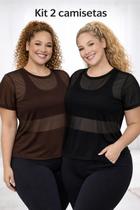 Kit 2 Camisetas Tule Feminina Plus Size Transparente Treino Cor:Preto e MarromTamanho:G1Gênero:Feminino