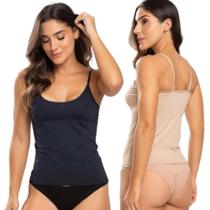 Kit 2 Camisete Feminina Casual Segunda Pele Alça Fina Regata Conforto Camiseta Não Marca