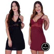 Kit 2 Camisola Amamentação Maternidade Pós Parto Detalhe Renda - c10 KIT 2 AMAMENTAÇÃO PRETO VINHO