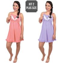 KIT 2: Camisola Amamentação Plus Size Pijama Mamãe