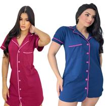 Kit 2 Camisola Feminina Maternidade Amamentação Pós Cirúrgico Com Botão Aberta na Frente