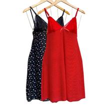 Kit 2 Camisola Feminina Plus Size Estampada Para Dormir Com Renda Íntimo Em Liganete Sortidas - Lelu Modas