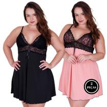 Kit 2 Camisola Plus Size Detalhe Renda Bicolor -c8 KIT 2 SHEYLA PRETO ROSÊ
