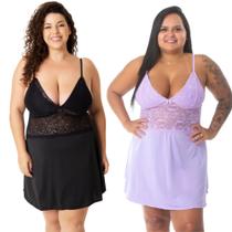 Kit 2 Camisola Plus Size Sensual Rendada Sem bojo Em Microfibra Linha Noite Pijama