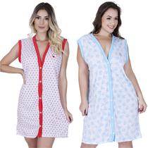 Kit 2 Camisola Sem Manga E Aberta De Botão Amamentação Gestante Idosa E Para Pós Cirurgia