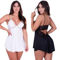 Kit 2 Camisola Sensual Com Renda E Alças Ajustáveis Decote Nas Costas Pijama Linha Noite