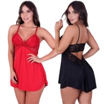 Kit 2 Camisola Sensual Com Renda Feminina Decote Nas Costas Alças Ajustáveis Linha Noite Sem Bojo